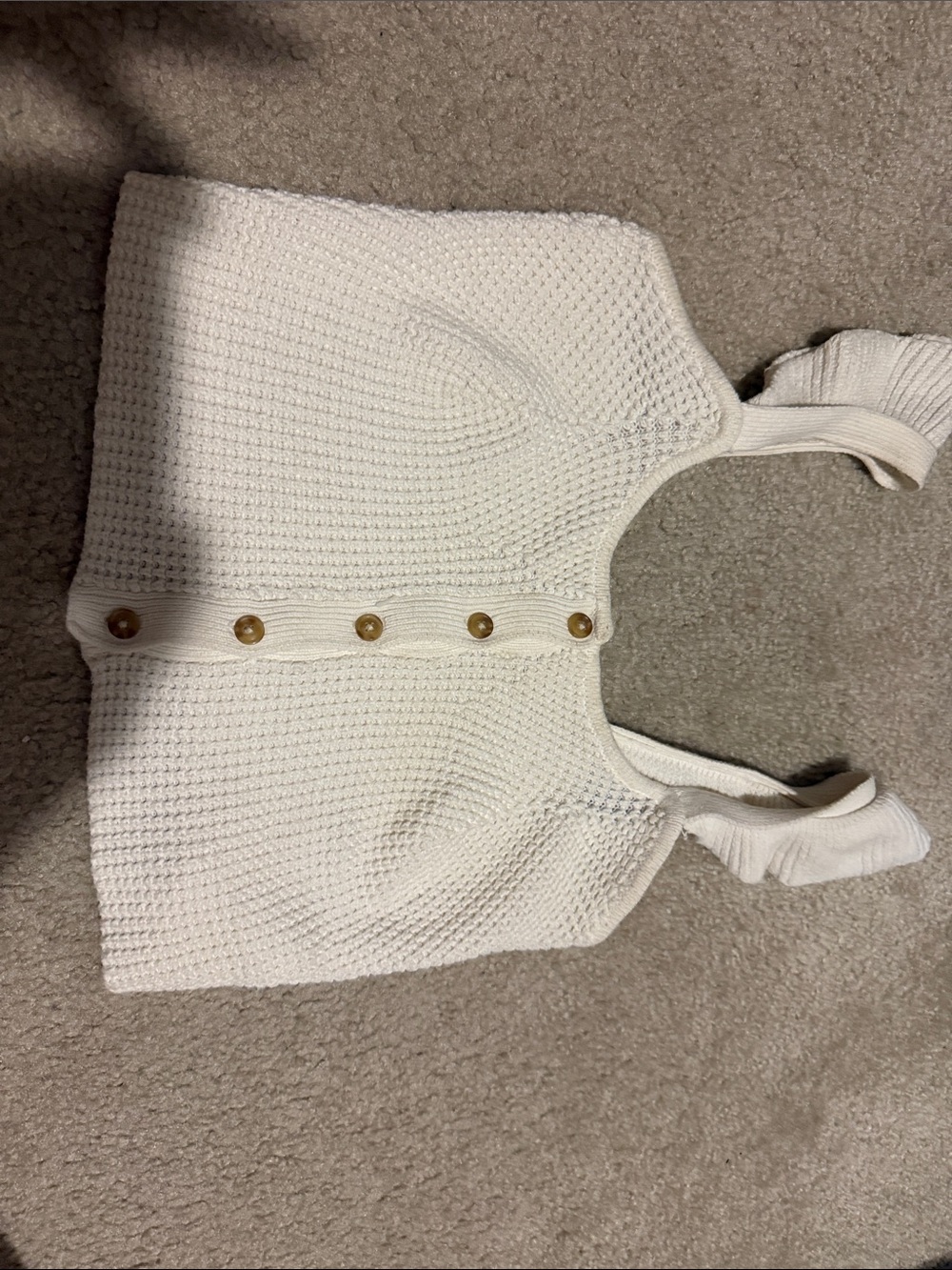 White Knit Button Front Crop Top